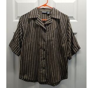 Street Fever Women's Size Large Brown Gold Metallic Striped Roll Tab Sleeve Top